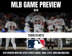 Baseball players from Detroit Tigers gather on the field during a Tigers vs Mets MLB game preview.