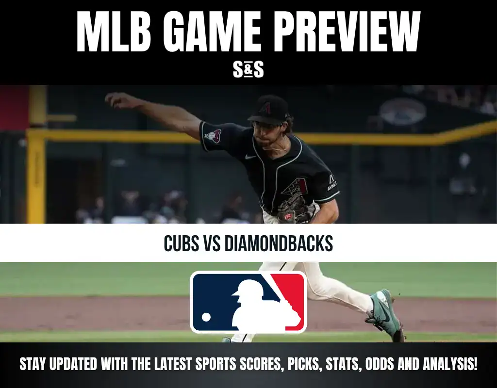 MLB Game Preview for Cubs vs. Diamondbacks, featuring a player in action on the field.