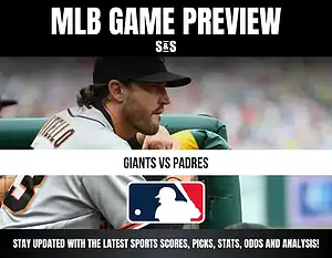 MLB GAME PREVIEW featuring a player from the Giants with text "GIANTS VS PADRES" below the MLB logo.