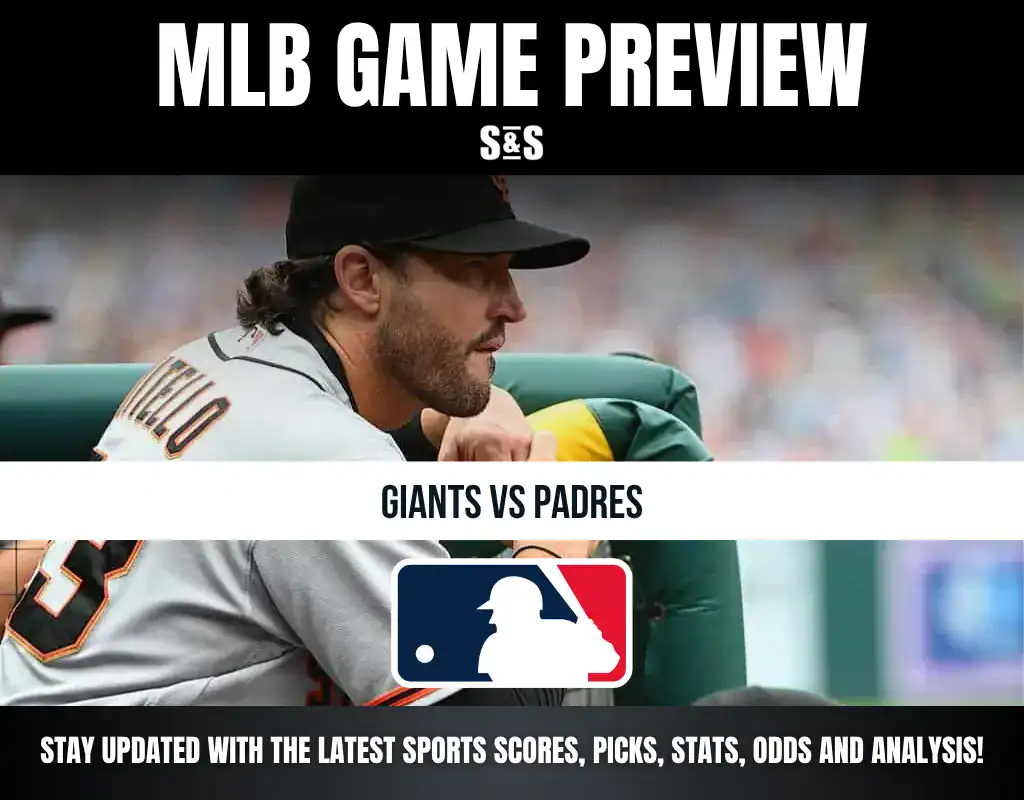 MLB GAME PREVIEW featuring a player from the Giants with text "GIANTS VS PADRES" below the MLB logo.