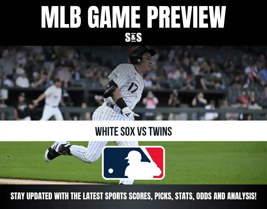 MLB game preview for White Sox vs Twins, featuring a player running on the field.