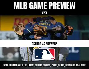 MLB Game Preview for Astros vs Brewers with a group of players huddling together.