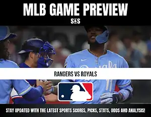 MLB game preview featuring Rangers vs. Royals with a call to stay updated on sports picks, stats, odds, and analysis.