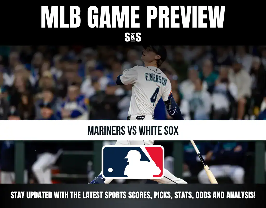 MLB Game Preview for Mariners vs White Sox with a player swinging a bat.