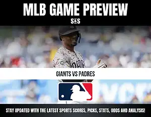 MLB Game Preview featuring Giants vs Padres with a background image of a player.