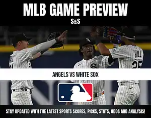 MLB Game Preview featuring Angels vs White Sox, with players celebrating.