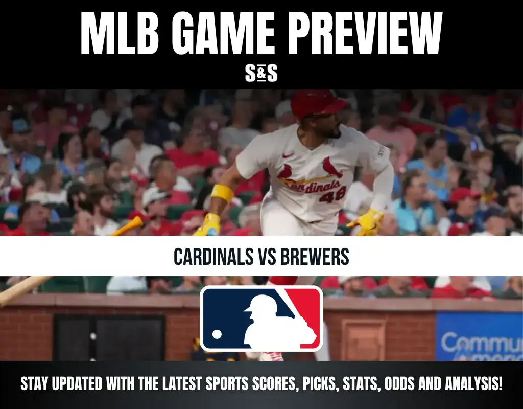 MLB Game Preview: Cardinals vs Brewers, with a logo for Major League Baseball.