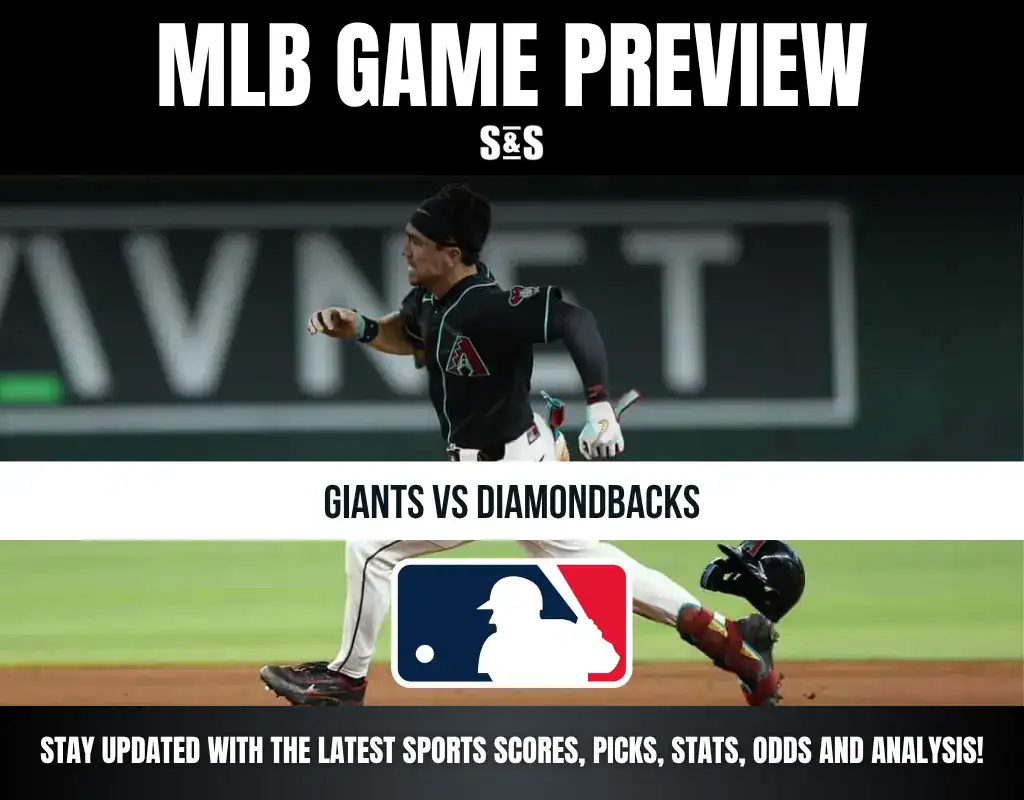 MLB game preview for Giants vs Diamondbacks with a player running on the field.