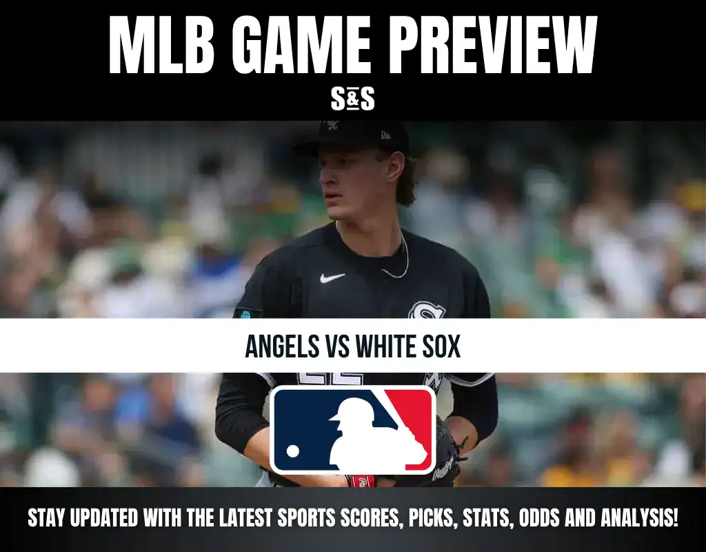 MLB Game Preview featuring a player from the White Sox, with text indicating an upcoming game between the Angels and White Sox.