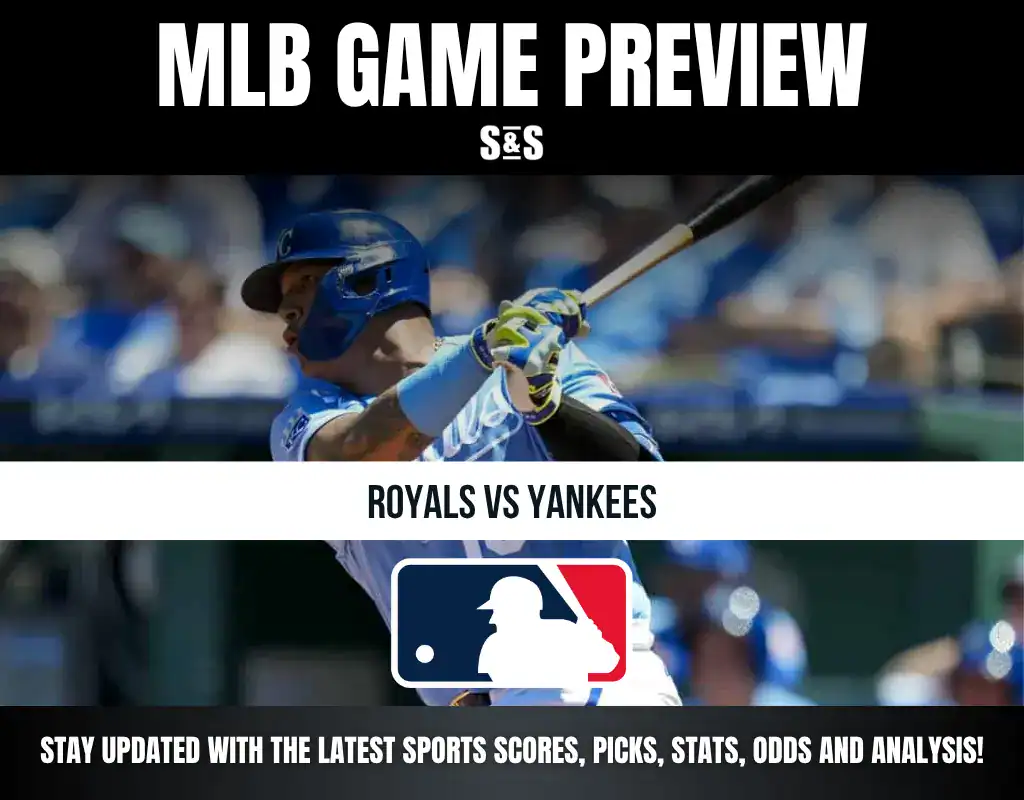 MLB game preview featuring a matchup between the Royals and Yankees, with a focus on sports scores, picks, stats, odds, and analysis.