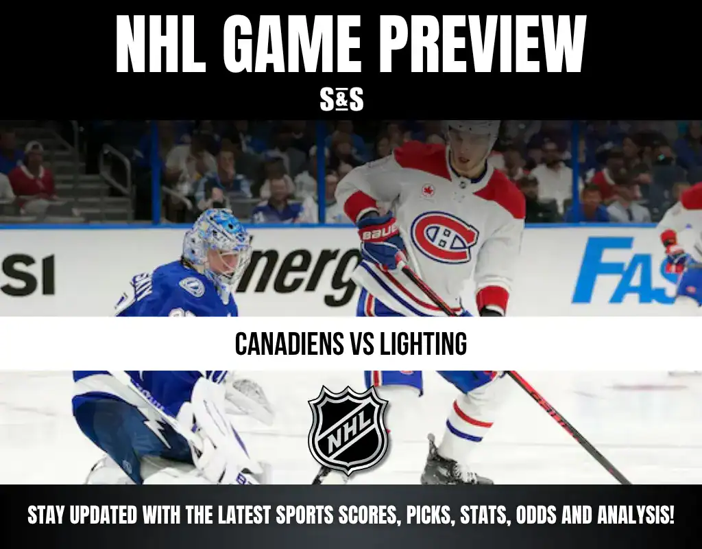 NHL game preview featuring Canadiens vs. Lightning, with a focus on sports scores, picks, stats, odds, and analysis.