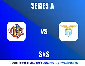 Series A featuring two team logos, one on the left and the other on the right, with "vs" in between. Below, there is a banner stating "S&S" and a message about staying updated with sports scores, picks, stats, odds, and analysis.