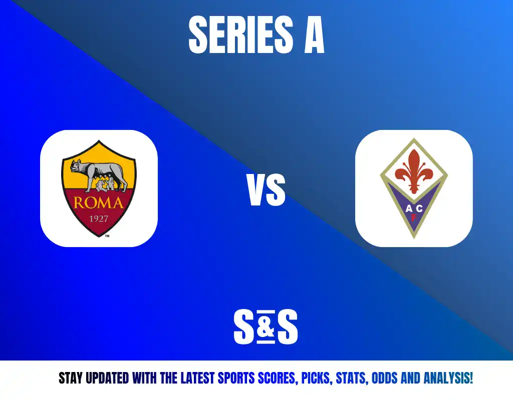 Series A logo with AC Roma and Fiorentina logos, promoting sports scores, picks, stats, odds, and analysis.