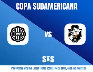 Copa Sudamericana logo featuring the logos of Club Olimpia and another team, with a call to stay updated on sports scores and analysis.