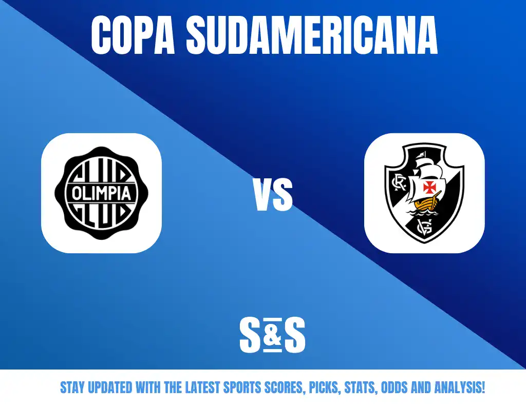 Copa Sudamericana logo featuring the logos of Club Olimpia and another team, with a call to stay updated on sports scores and analysis.