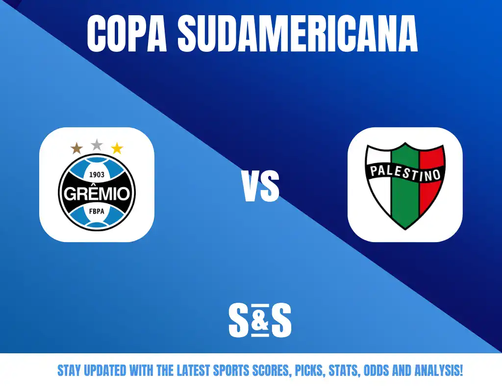 Copa Sudamericana logo with Gremio vs Palestino, including the two team logos.
