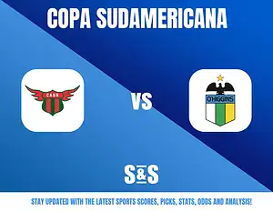 Copa Sudamericana logo featuring two team crests opposing each other, with promotional text below.