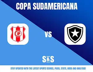 Copa Sudamericana logo with team logos of IP and Botafogo, along with a text suggesting to stay updated with the latest sports scores, picks, stats, odds, and analysis.