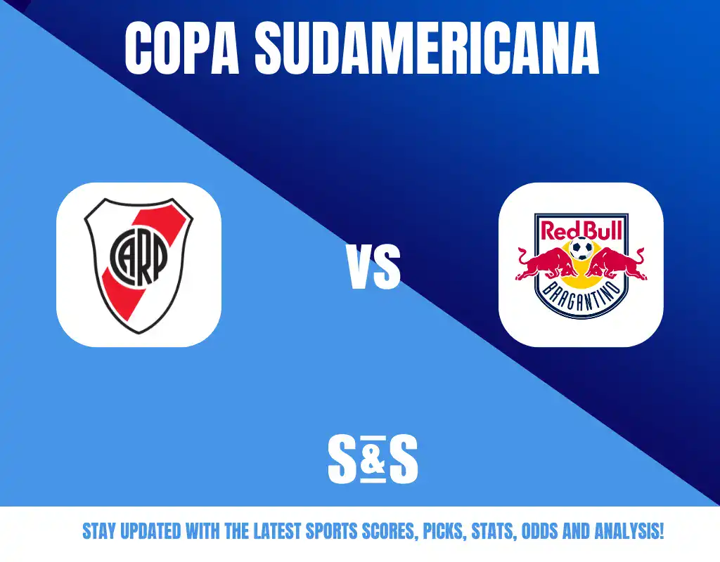 Copa Sudamericana logo featuring River Plate (CARP) vs Red Bull Argentina with a blue background.