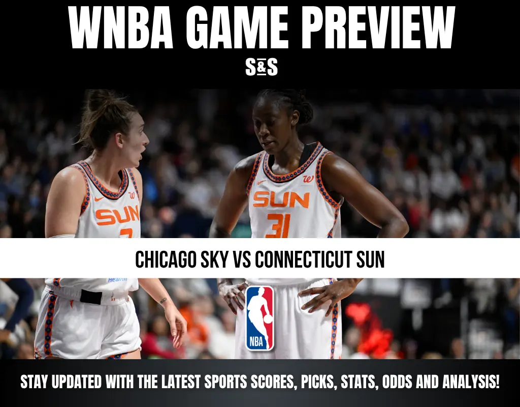 Two Connecticut Sun players on court during a WNBA game preview for Chicago Sky vs Connecticut Sun.
