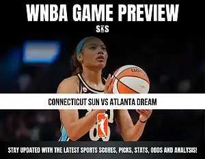 WNBA Game Preview featuring a player from the Connecticut Sun, listing the matchup against the Atlanta Dream.