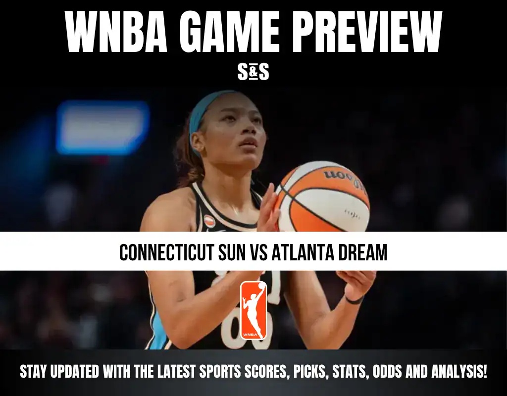 WNBA Game Preview featuring a player from the Connecticut Sun, listing the matchup against the Atlanta Dream.