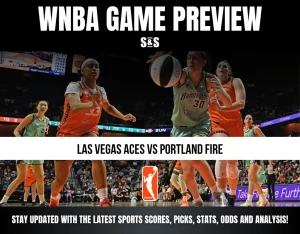 WNBA Game Preview featuring Las Vegas Aces vs Portland Fire. Players are shown in action during the game.