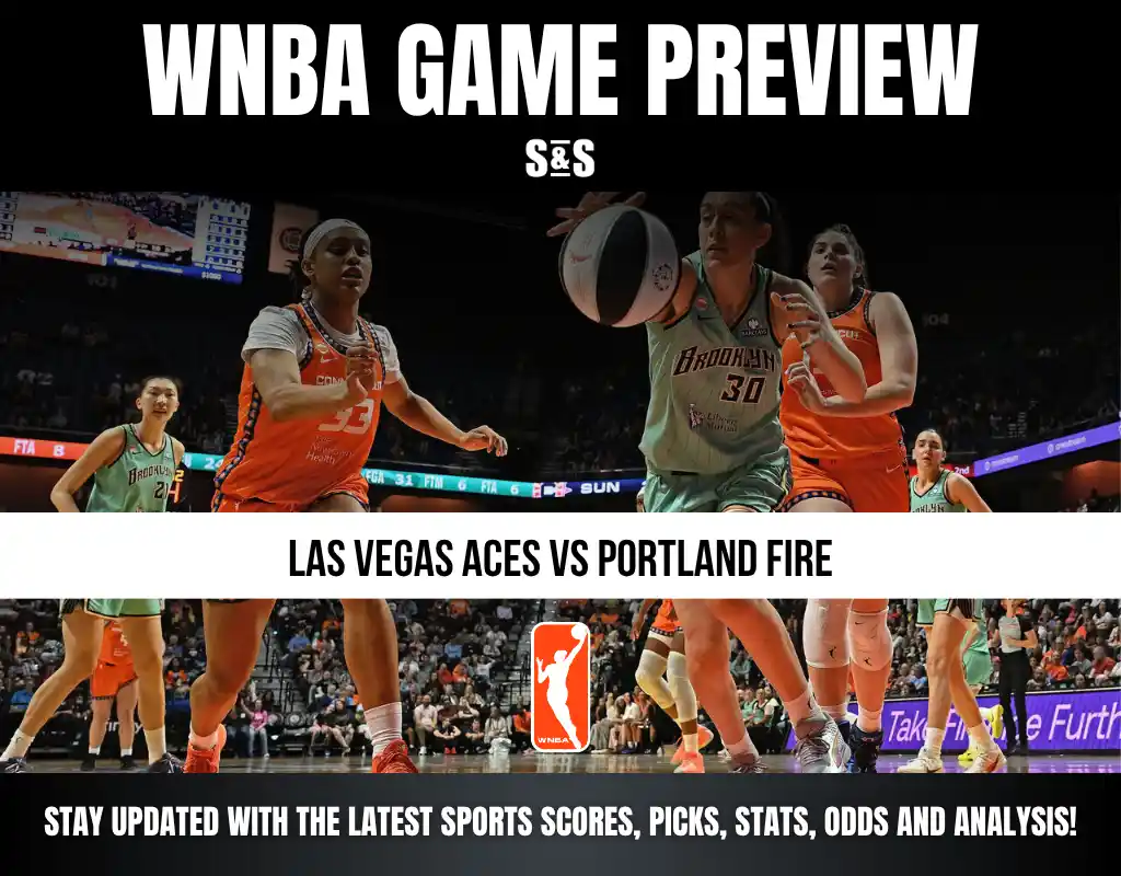 WNBA Game Preview featuring Las Vegas Aces vs Portland Fire. Players are shown in action during the game.