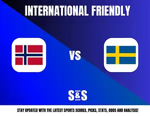 International Friendly graphic featuring the flags of Norway and Sweden, with a text overlay indicating "vs" between them.