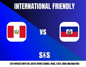 International Friendly between Peru and Haiti with flags of both countries displayed.