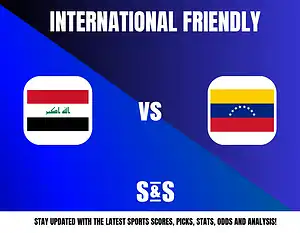 International friendly match between Iraq and Venezuela, featuring their respective flags.