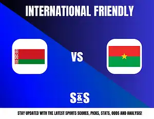International Friendly match between Belarus and Burkina Faso, with logos of both countries' flags.