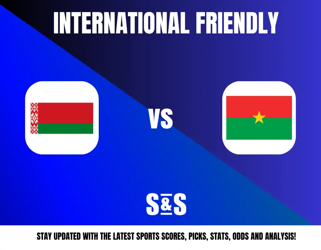 International Friendly match between Belarus and Burkina Faso, with logos of both countries' flags.