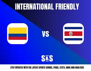 International Friendly, Colombia vs Costa Rica, S&S logo at the bottom.