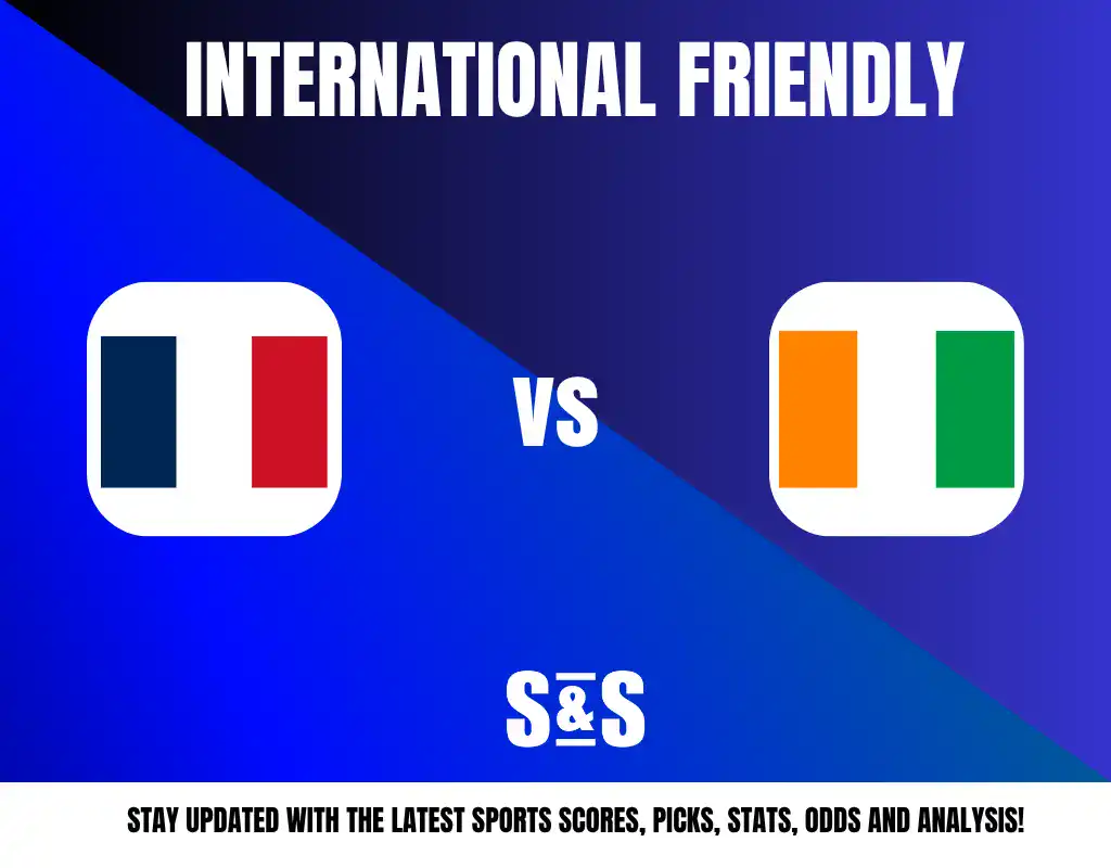 International Friendly, flags of France and Ivory Coast against a blue background.