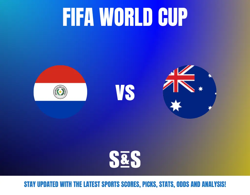 FIFA World Cup match graphic showing Paraguay vs Australia with a gradient blue-yellow background.