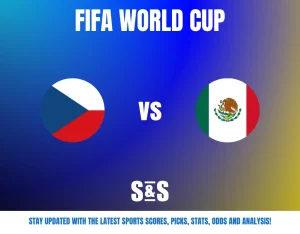 FIFA World Cup match announcement showing Czech Republic vs Mexico with a blue and yellow gradient background.