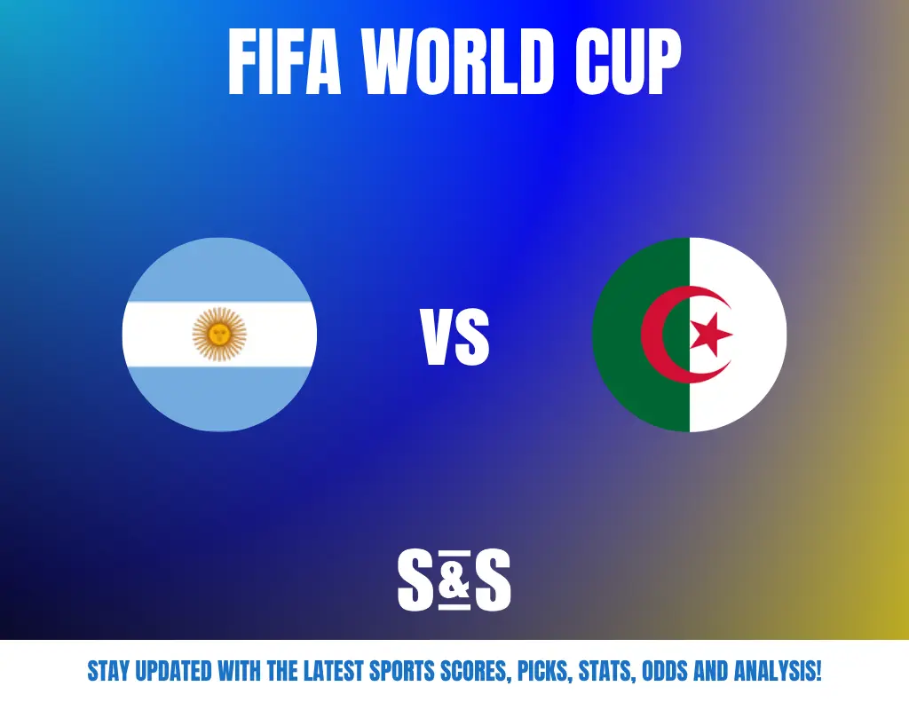 FIFA World Cup logo with flags of Argentina and Algeria.