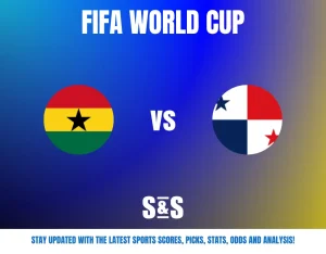 FIFA World Cup graphic featuring the flags of Ghana and Panama with "vs" in between.