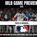 MLB Game Preview featuring a player from the Detroit Tigers, highlighting a matchup between the Tigers and Mariners.