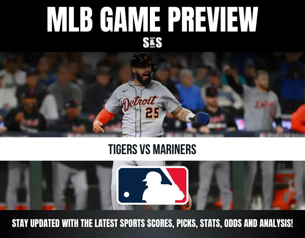 MLB Game Preview featuring a player from the Detroit Tigers, highlighting a matchup between the Tigers and Mariners.