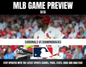 MLB Game Preview for Cardinals vs Diamondbacks with a player in a red jersey and a bat.
