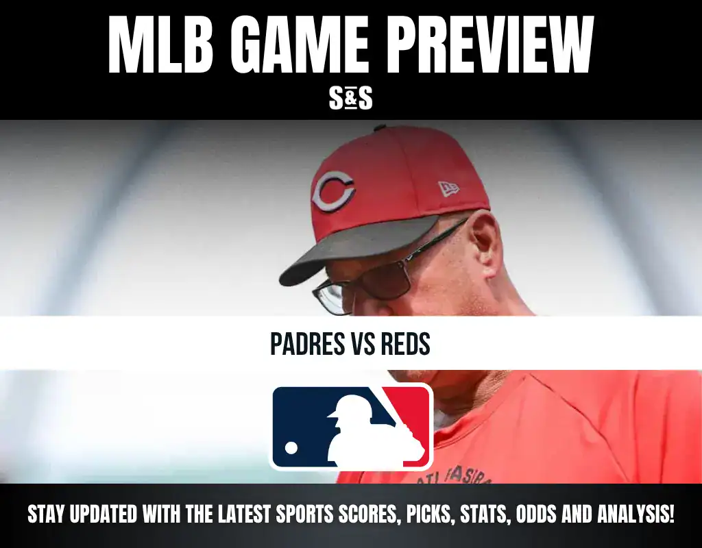 MLB Game Preview featuring Padres vs. Reds and a logo of Major League Baseball.