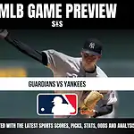 MLB Game Preview featuring the Guardians vs. Yankees, with a player pitching for the Yankees.