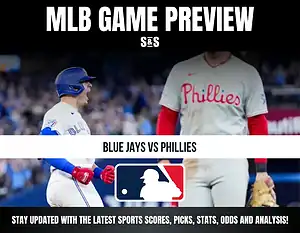 MLB Game Preview graphic featuring the Blue Jays and Phillies.