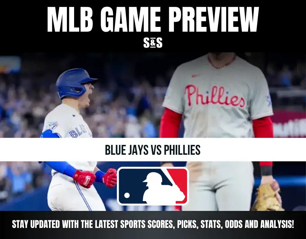 MLB Game Preview graphic featuring the Blue Jays and Phillies.