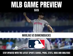 MLB Game Preview featuring Marlins vs Diamondbacks, with a player from the Diamondbacks in action.