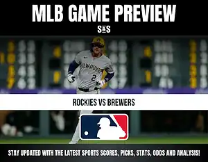 MLB Game Preview: Rockies vs Brewers, featuring a player in a Milwaukee Brewers uniform and the MLB logo.