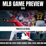 MLB game preview between the Pirates and Reds, featuring players from both teams.