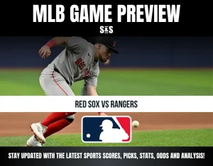 MLB Game Preview featuring Red Sox vs Rangers, with a player from the Red Sox in action.
